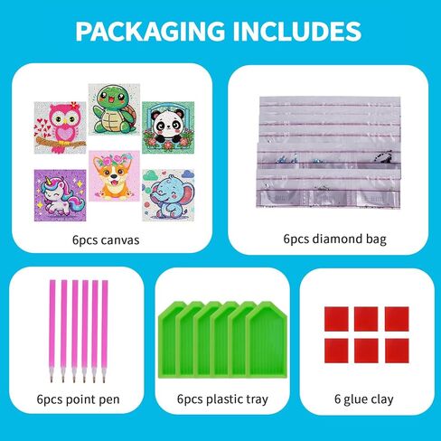 5D Diamond Art Kit for Kids Beginners, 6 Pack Cute Animals Diamond Painting Kits For kids 6-7-8-12, Full Round Drill Big Gem Art for Kids, Diamond Arts And Crafts Sets, Home Wall Decoration 6X6 inch in Saudi Arabia