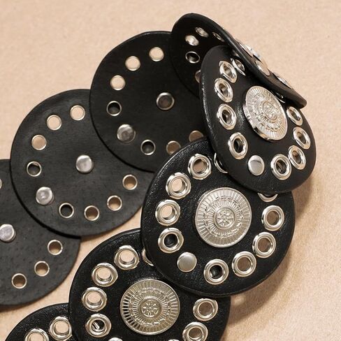 Women’s Western Disc Belt Hollow Boho Concho Leather Belt for Dresses Jeans Festival Outfits in Saudi Arabia