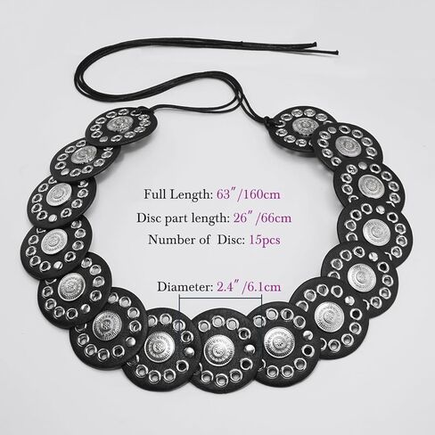 Women’s Western Disc Belt Hollow Boho Concho Leather Belt for Dresses Jeans Festival Outfits in Saudi Arabia
