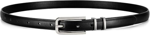 JASGOOD Women's Skinny PU Leather Belt Thin Waist Belt with Silver Buckle for Jeans Pants Dresses 0.7"(Black,Silver in Saudi Arabia
