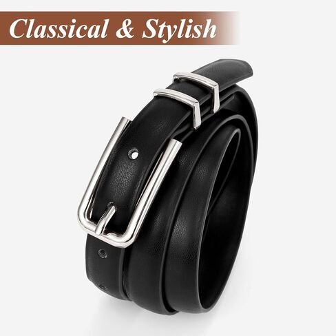 JASGOOD Women's Skinny PU Leather Belt Thin Waist Belt with Silver Buckle for Jeans Pants Dresses 0.7"(Black,Silver in Saudi Arabia