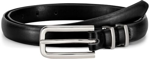 JASGOOD Women's Skinny PU Leather Belt Thin Waist Belt with Silver Buckle for Jeans Pants Dresses 0.7"(Black,Silver in Saudi Arabia