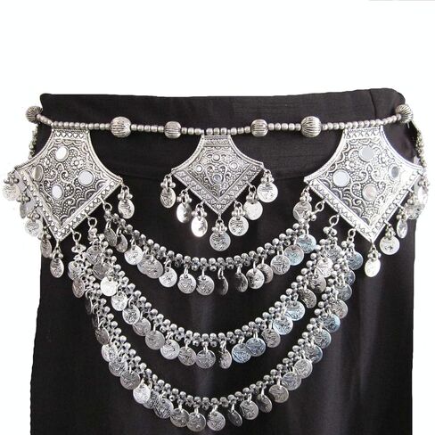 حزام ربطة عنق معدنية بشراشيب للعملات المعدنية - مجوهرات مبتكرة مصنوعة يدويًا - زي الرقص الشرقي والرقص واللباس وشاح الورك على الطراز القبلي الأمريكي مجوهرات الخصر المدمجة - إكسسوارات أزياء بوهو غجرية لمهرجان الهالوين in Kuwait