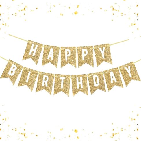 Hawaiian Happy Birthday Banner - Glittery Gold Birthday Banner for Party Decorations Birthday Sign Tropical Luau Summer Baby Shower Decor Party Supplies Decor in Kuwait