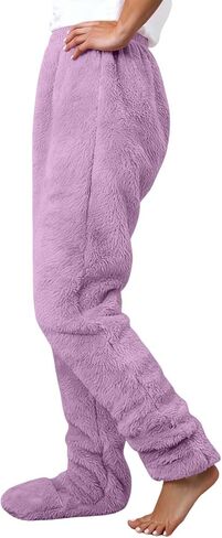 JiXiang Fleece Pants Women Plush Fuzzy Warm Cozy Pj Bottoms Lightweight Winter Lounge Footed Pajama Pants Sleeping Sleapwear in Saudi Arabia