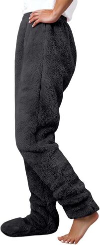 JiXiang Fleece Pants Women Plush Fuzzy Warm Cozy Pj Bottoms Lightweight Winter Lounge Footed Pajama Pants Sleeping Sleapwear in Saudi Arabia