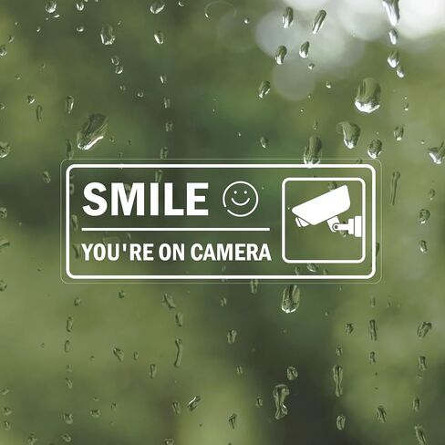 Video Surveillance Sign 4Pcs-24 Hour Surveillance Sign Security Stickers Self Adhesive Decal for Window Door Car (Smile You're On Camera) in Saudi Arabia