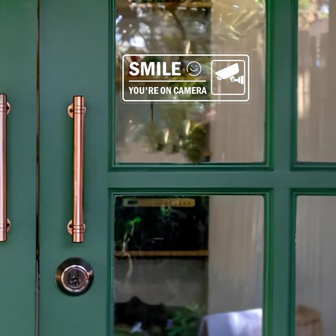 Video Surveillance Sign 4Pcs-24 Hour Surveillance Sign Security Stickers Self Adhesive Decal for Window Door Car (Smile You're On Camera) in Saudi Arabia
