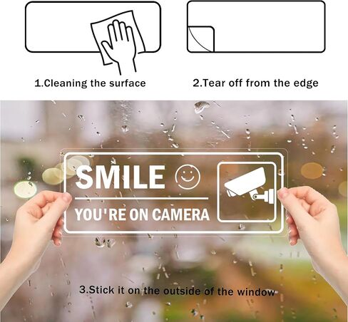 Video Surveillance Sign 4Pcs-24 Hour Surveillance Sign Security Stickers Self Adhesive Decal for Window Door Car (Smile You're On Camera) in Saudi Arabia