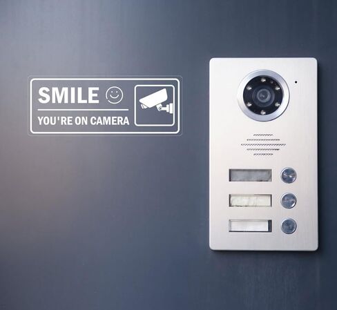 Video Surveillance Sign 4Pcs-24 Hour Surveillance Sign Security Stickers Self Adhesive Decal for Window Door Car (Smile You're On Camera) in Saudi Arabia