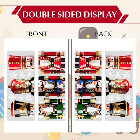 Whaline 13.8 x 35.4'' Extra Large Christmas Window Clings 3D Nutcracker Snowflake Window Stickers Vintage Glass Decals for Xmas Home Classroom Office Party Decoration, 3 Sheets in Saudi Arabia