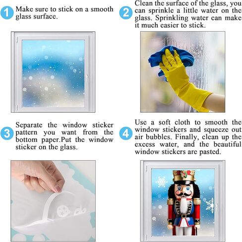 Whaline 13.8 x 35.4'' Extra Large Christmas Window Clings 3D Nutcracker Snowflake Window Stickers Vintage Glass Decals for Xmas Home Classroom Office Party Decoration, 3 Sheets in Saudi Arabia
