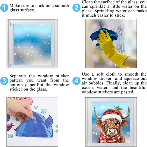 Whaline 4 Sheet Large Christmas Window Clings Xmas Watercolor Highland Cow Reusable Window Decals for Winter Holiday Home School Office Glass Decor in Saudi Arabia