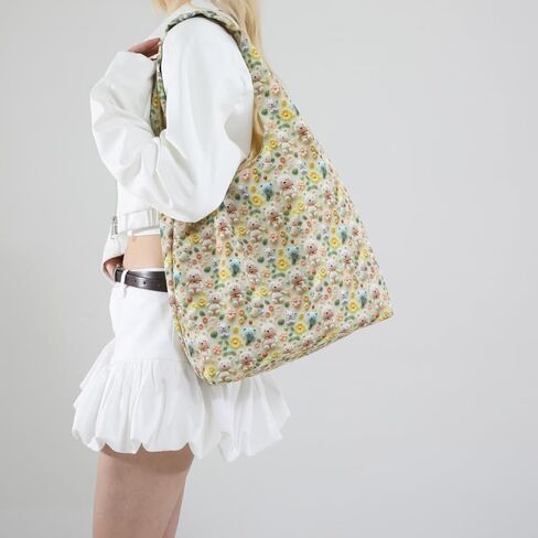 Korean Style Floral Canvas Crossbody Bag, Cute and Trendy Shoulder Bag, Lightweight Fashion Purse for Women in Saudi Arabia