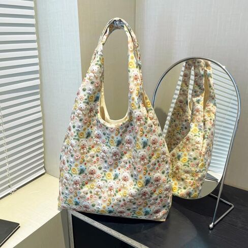 Korean Style Floral Canvas Crossbody Bag, Cute and Trendy Shoulder Bag, Lightweight Fashion Purse for Women in Saudi Arabia