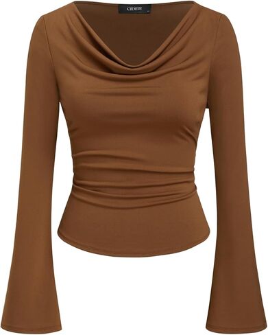 CIDER Cowl Neck Long Sleeve Blouse Bell Sleeve Going Out Casual Top in Saudi Arabia