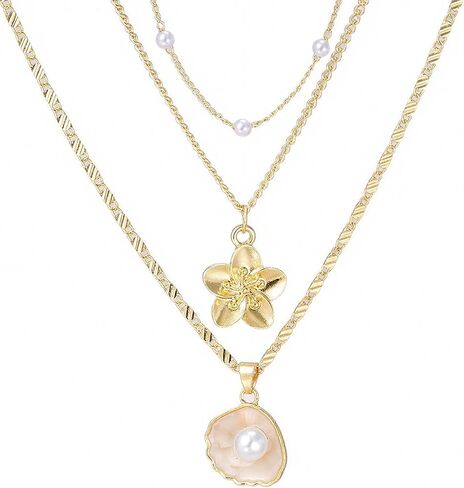 Gold Layered Charm Necklaces for Women Dainty Choker Necklace Simple Waterproof Pearl Beach Cute Necklaces Set Fashion Jewelry Gift in Saudi Arabia