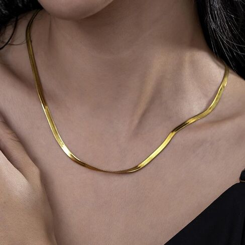 Gold Snake Chain Necklace Adjustable Flat Chain Jewelry for Layering in Saudi Arabia