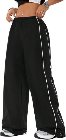 Women's Striped Side Casual Pants Elastic Waisted Wide Leg Trousers Streetwear Pants in Kuwait