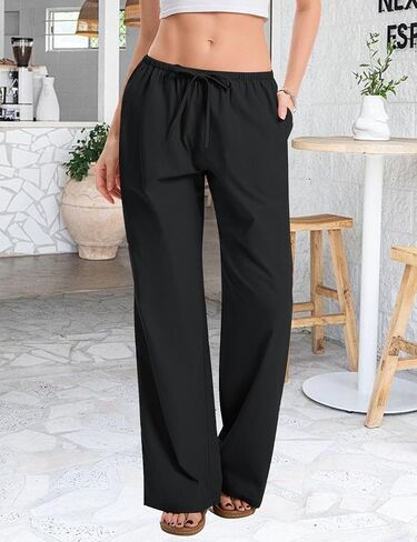 Women's Summer Drawstring Waist Wide Leg Loose Cotton Linen Palazzo Pants Daily Casual Wear in Saudi Arabia