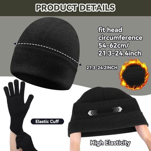 2 Pack Men's Wool Beanie Hat Gloves Set Winter Outdoor Soft Knitted Wool Military Tactical Ski Hunting Beanie Gloves Set Gifts for Men Cold Weather in Saudi Arabia