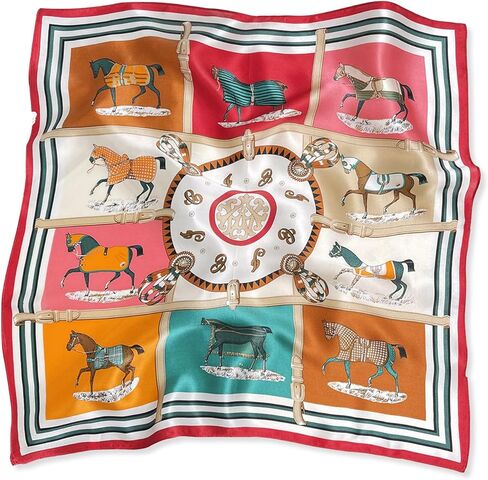 Silk Scarf Women Square Scarf Vintage Horse Pattern Lightweight Satin Small Scarf Neckerchief Bandanas Hairband in Kuwait