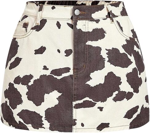 تنورة جينز نسائية من Floerns مقاس كبير بطبعة بقرة غربية، تنانير قصيرة لراعي البقر والحفلات الموسيقية الريفية in Kuwait