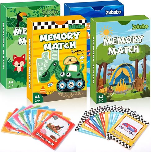 Zubebe 4 Sets Memory Matching Game for Kids Memory Match Fun Matching Game Educational Toys for Family Game Night, Party Favors, Classroom Prizes(Mixed Theme) in Saudi Arabia