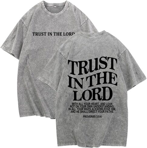 تي شيرت Trust in The Lord تي شيرت كريستيان فيث يسوع للجنسين كاجوال بغسل حمضي ورقبة دائرية وأكمام قصيرة كبيرة الحجم in Kuwait