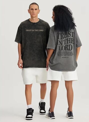 تي شيرت Trust in The Lord تي شيرت كريستيان فيث يسوع للجنسين كاجوال بغسل حمضي ورقبة دائرية وأكمام قصيرة كبيرة الحجم in Kuwait