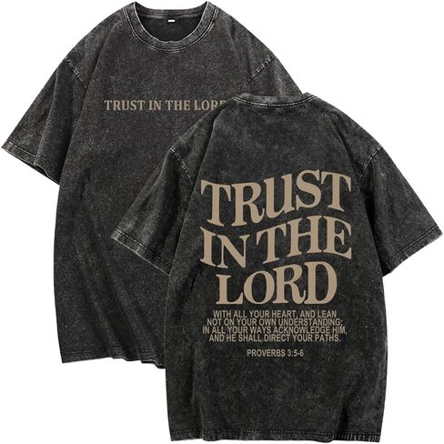 تي شيرت Trust in The Lord تي شيرت كريستيان فيث يسوع للجنسين كاجوال بغسل حمضي ورقبة دائرية وأكمام قصيرة كبيرة الحجم in Kuwait