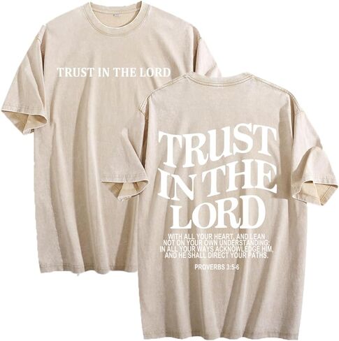 تي شيرت Trust in The Lord تي شيرت كريستيان فيث يسوع للجنسين كاجوال بغسل حمضي ورقبة دائرية وأكمام قصيرة كبيرة الحجم in Kuwait