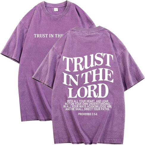 تي شيرت Trust in The Lord تي شيرت كريستيان فيث يسوع للجنسين كاجوال بغسل حمضي ورقبة دائرية وأكمام قصيرة كبيرة الحجم in Kuwait