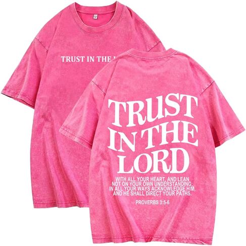 تي شيرت Trust in The Lord تي شيرت كريستيان فيث يسوع للجنسين كاجوال بغسل حمضي ورقبة دائرية وأكمام قصيرة كبيرة الحجم in Kuwait