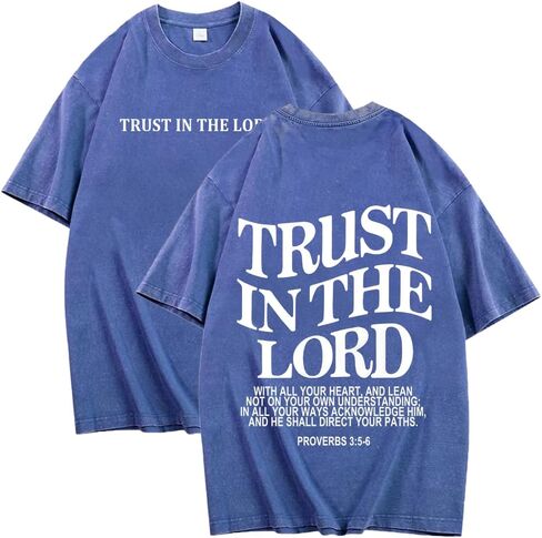 تي شيرت Trust in The Lord تي شيرت كريستيان فيث يسوع للجنسين كاجوال بغسل حمضي ورقبة دائرية وأكمام قصيرة كبيرة الحجم in Kuwait