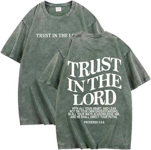 تي شيرت Trust in The Lord تي شيرت كريستيان فيث يسوع للجنسين كاجوال بغسل حمضي ورقبة دائرية وأكمام قصيرة كبيرة الحجم in Kuwait