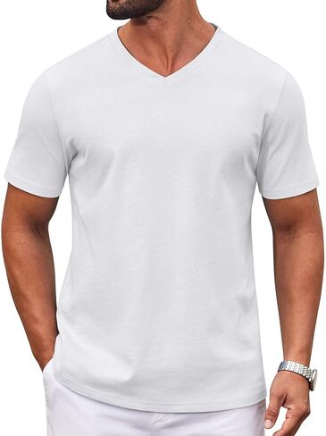 COOFANDY Mens T Shirts 100% Cotton V Neck Tee Shirt Plain Short Sleeve Casual Shirts in Saudi Arabia