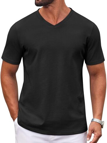 COOFANDY Mens T Shirts 100% Cotton V Neck Tee Shirt Plain Short Sleeve Casual Shirts in Saudi Arabia