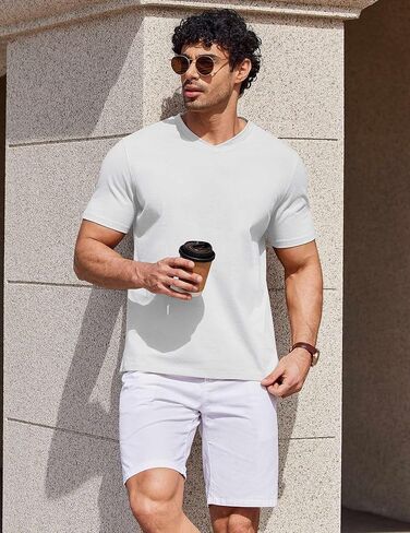 COOFANDY Mens T Shirts 100% Cotton V Neck Tee Shirt Plain Short Sleeve Casual Shirts in Saudi Arabia