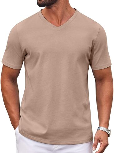 COOFANDY Mens T Shirts 100% Cotton V Neck Tee Shirt Plain Short Sleeve Casual Shirts in Saudi Arabia