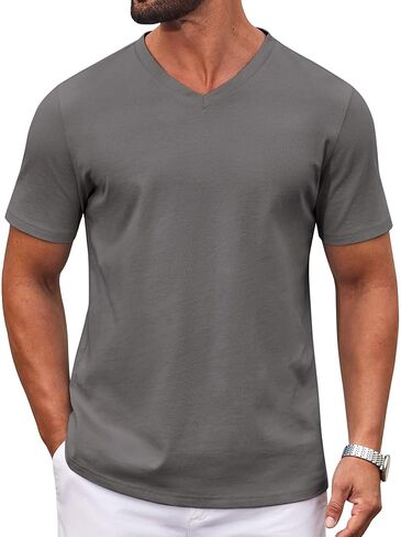 COOFANDY Mens T Shirts 100% Cotton V Neck Tee Shirt Plain Short Sleeve Casual Shirts in Saudi Arabia