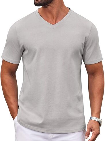 COOFANDY Mens T Shirts 100% Cotton V Neck Tee Shirt Plain Short Sleeve Casual Shirts in Saudi Arabia