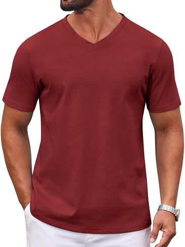 COOFANDY Mens T Shirts 100% Cotton V Neck Tee Shirt Plain Short Sleeve Casual Shirts in Saudi Arabia