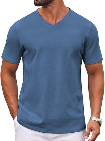 COOFANDY Mens T Shirts 100% Cotton V Neck Tee Shirt Plain Short Sleeve Casual Shirts in Saudi Arabia