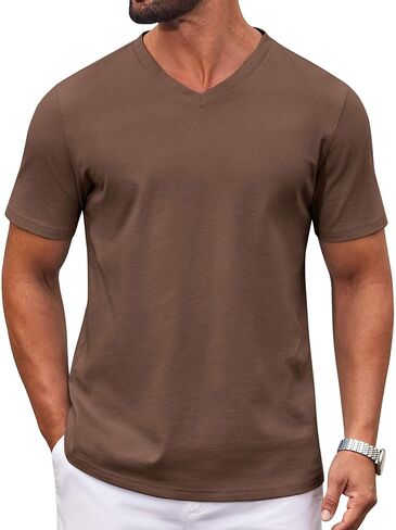 COOFANDY Mens T Shirts 100% Cotton V Neck Tee Shirt Plain Short Sleeve Casual Shirts in Saudi Arabia