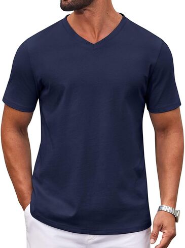 COOFANDY Mens T Shirts 100% Cotton V Neck Tee Shirt Plain Short Sleeve Casual Shirts in Saudi Arabia