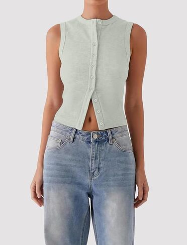 Womens Going Out Tops Summer Spring Ribbed Tank Sexy Crop Cute Y2K Button Down T Shirts Fashion Clothes 2025 in Saudi Arabia