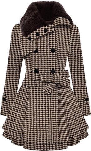 Zeagoo Women's Fashion Faux Fur Lapel Double-Breasted Thick Wool Trench Coat Winter Warm Jacket S-2XL in Kuwait