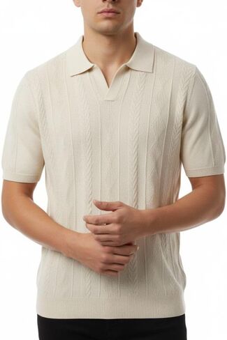 Ember & Stone Mens Knit Polo Shirt Short Sleeve Textured Lightweight Casual Sweater Polo for Men in Saudi Arabia
