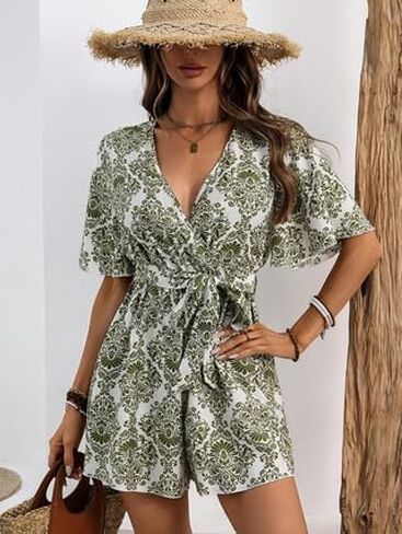 Summer for Women's Deep V Neck Puff Boho Short Sleeve A Line Dresses in Saudi Arabia